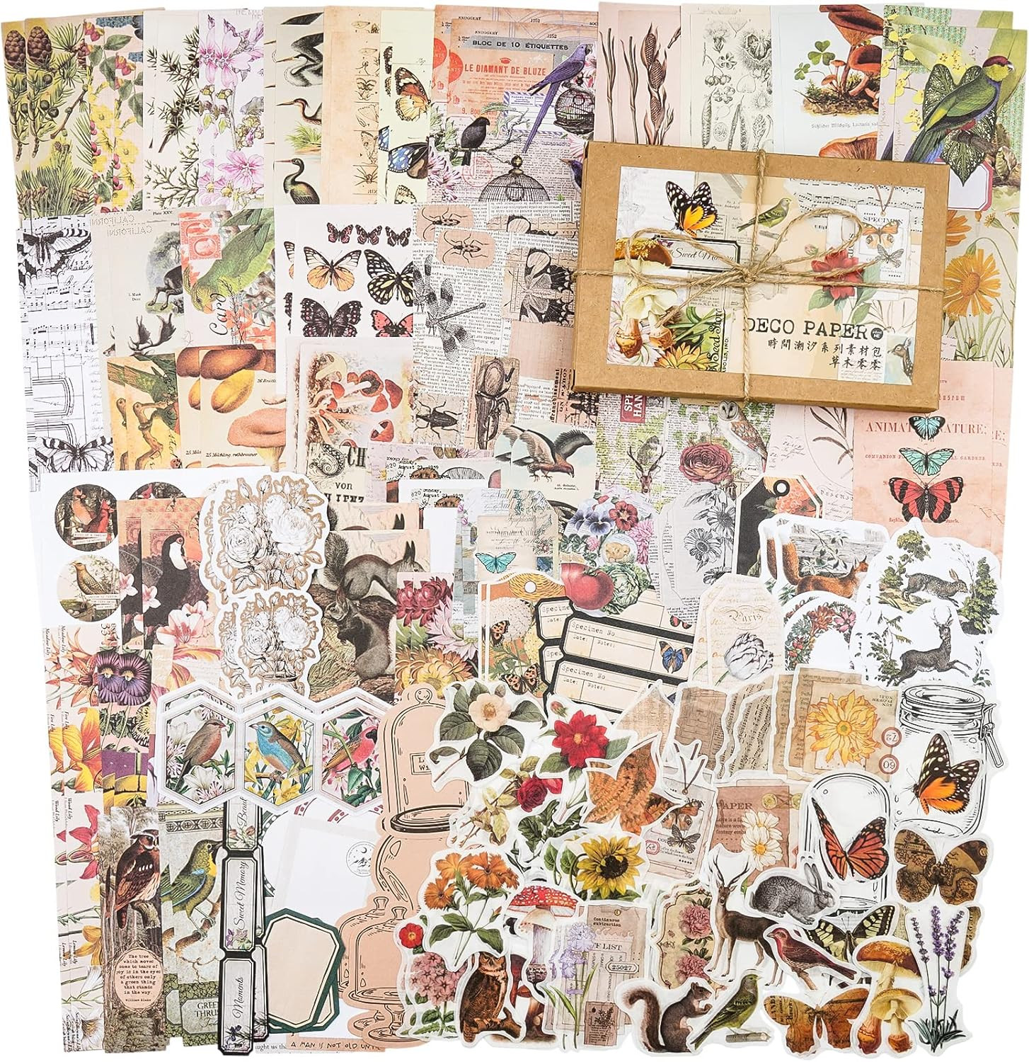 Knaid 200 Pieces Vintage Ephemera Pack Decoupage Paper Junk Journal Kit Scrapboo