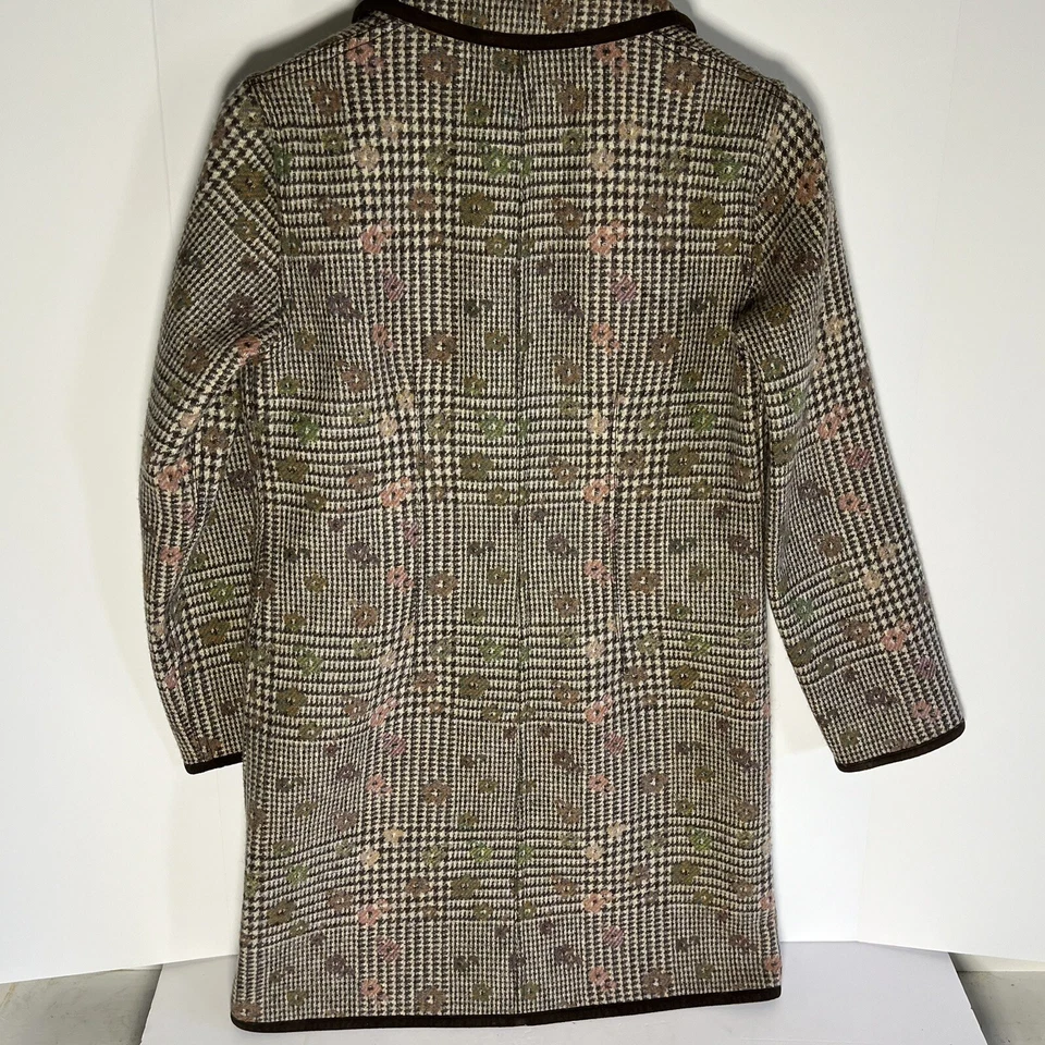 Vtg 40’s Reversible Handmade Floral Houndstooth Tweed/Wool Jacket Coat Women Med - Image 4 of 4