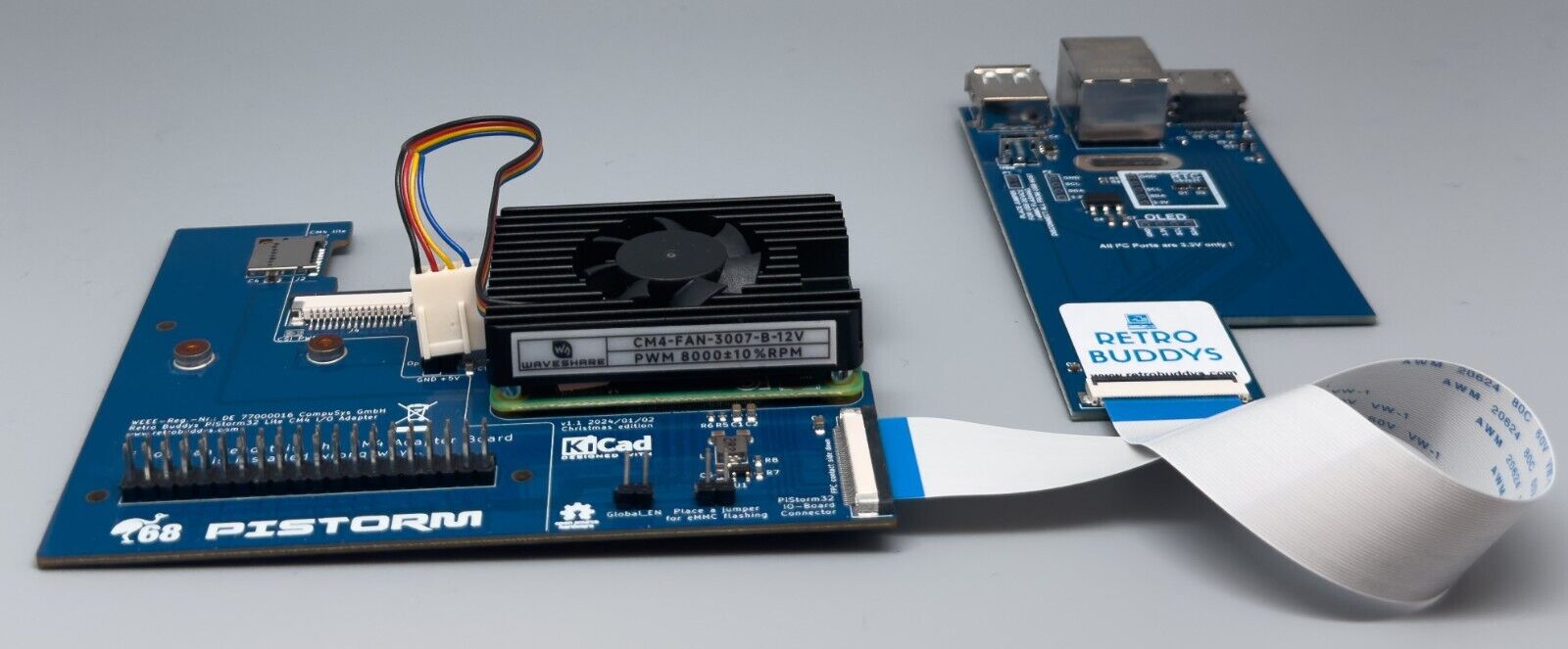 PiStorm32 CM4 IO Board mit Raspi CM4 2GB, WiFi und Kühler