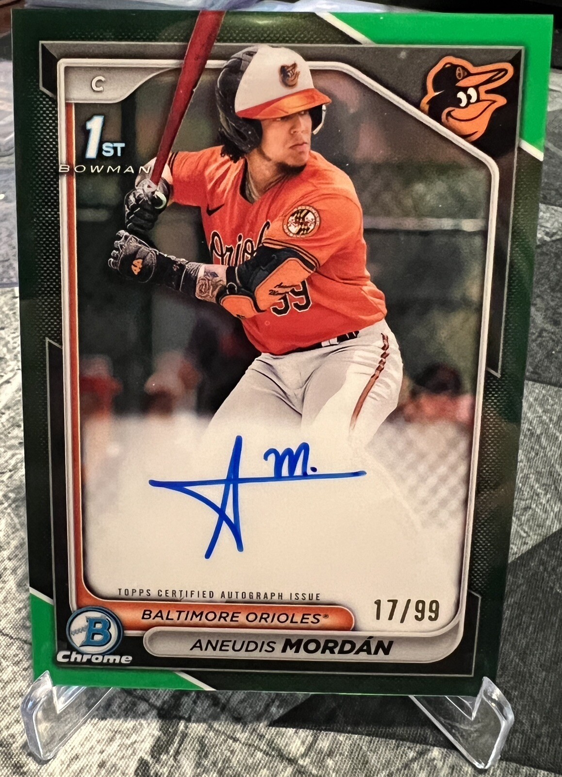 2024 Bowman Chrome Aneudis Mordan 1st Prospect Green Refractor Auto /99 Orioles