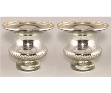 Compote Bowl Vase Glass Silver Mercury Urn 8"Dia 7"High  Set/2