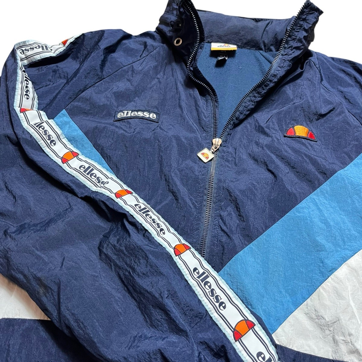 Ellesse Track Jacket Men Large Navy Blue Tape Logo Windbreaker Zip