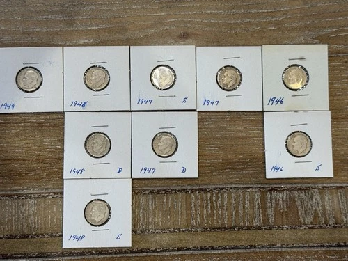 1946-1949 Roosevelt Dimes in VF Condition - LOT OF 9 DIMES TOTAL-  (J50)