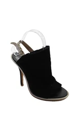 Balenciaga Paris Womens Suede Open Toe Slingbacks Heels Black Size 37 7