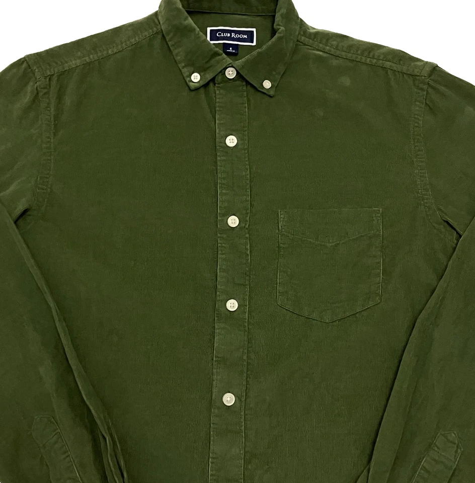 Club Room Corduroy Shirt Dark Green Mens Small Long Sleeve 100% Cotton - Image 2 of 4