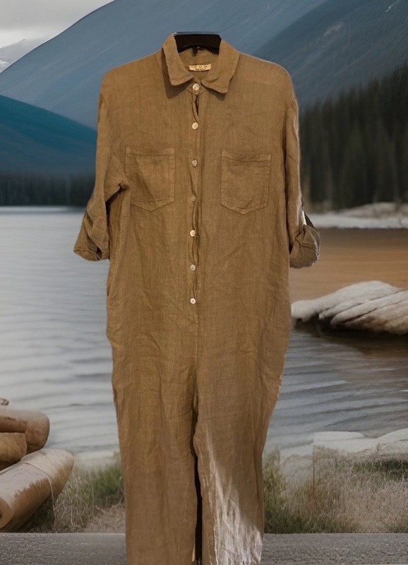 Palazzo Romper Linen 3 🩵Made N Italy JIAN 1 Pc XL Tan Jumpsuit Abalone FREESHIP