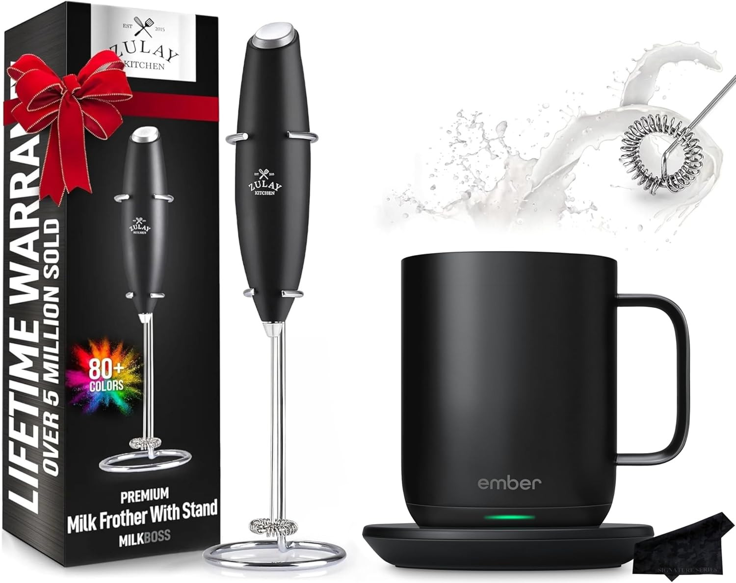 Ember Temperature Control App-Enabled Smart Mug 2, 10 Oz with Zulay Milk Frother