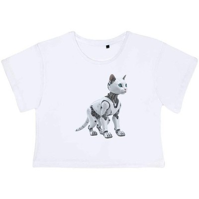 ''Robot Cat'' Damen Baumwolle Crop Tops (CO062364)