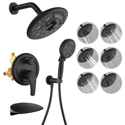 Luxury Tub Shower Faucet Set with Round-in Valve, Wall Mounted Shower System ...