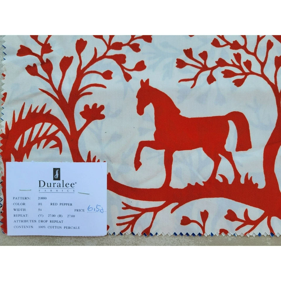 Duralee Fabric Samples 4pc 25"x25" Birds Horses Deer Trees Red Black Green Blue - Image 4 of 4