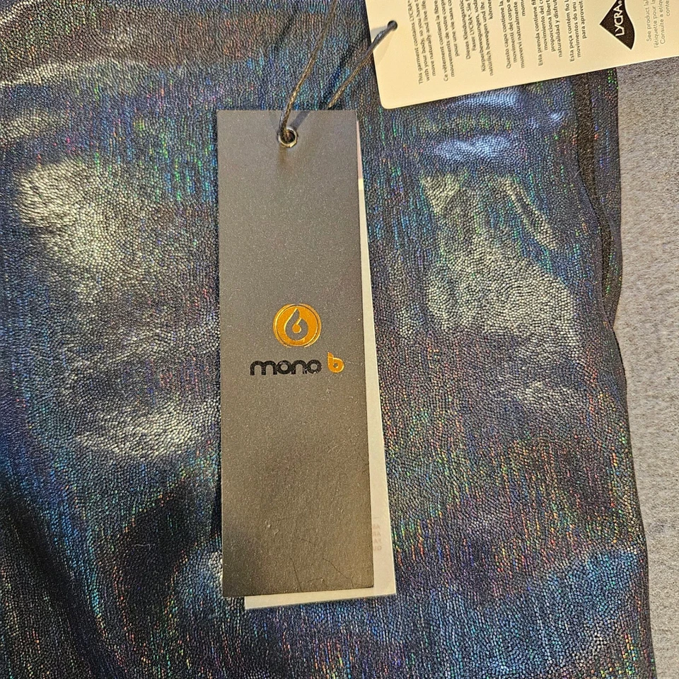 Mono B Holográfico Metálico Cintura Alta Leggings Pantalones Yoga Talla 2XL Foto 3 de 4