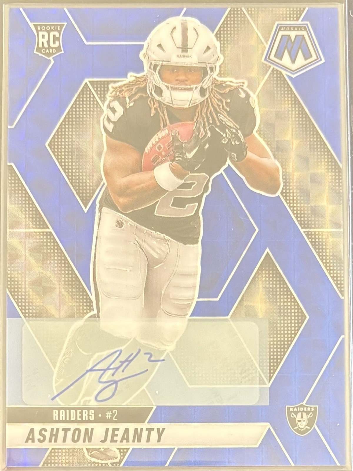 2025 Panini Mosaic #345 Ashton Jeanty Auto Blue Prizm 98/99 Rookie Card