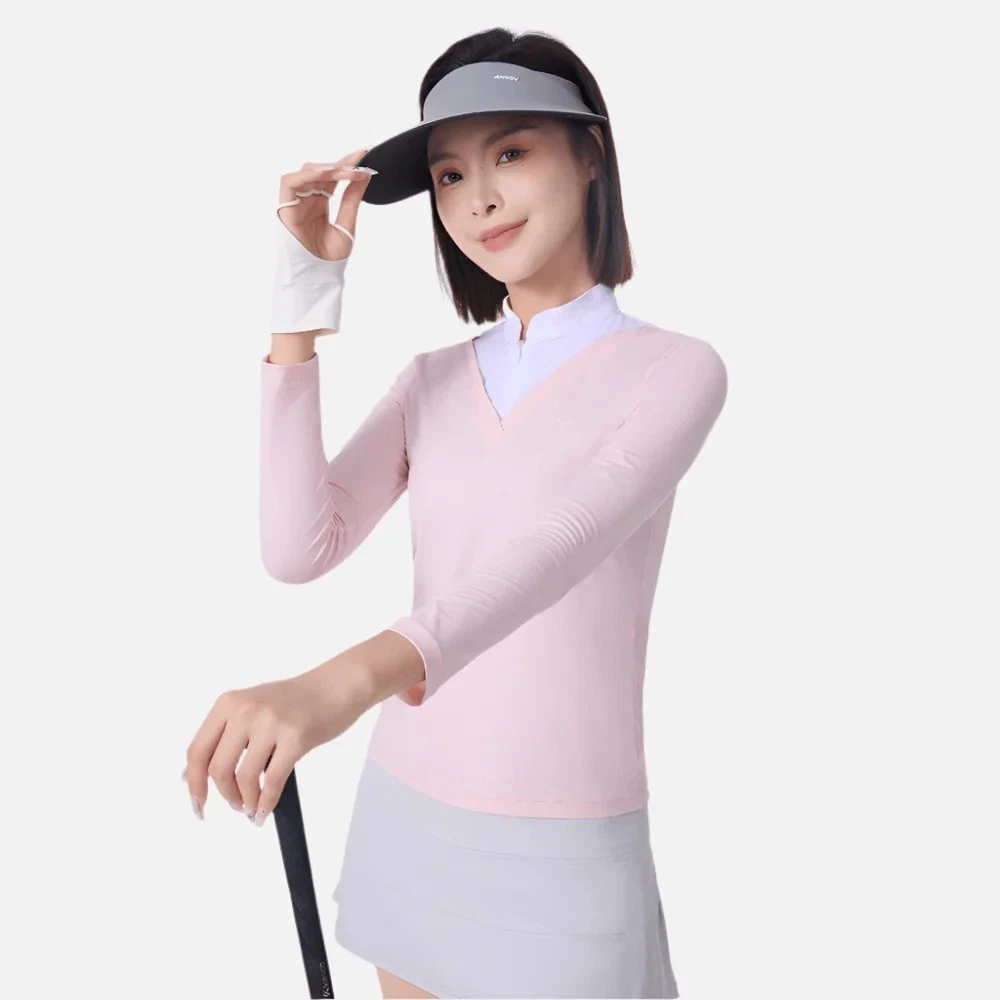 Women Ice Silk Golf Top UV Sun Protection Breathable Quick Dry Sports Shirt