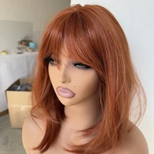 Soft Synthetic Hair Heat Resistant Straight Dress Up Wigs With Bangs Copper Red