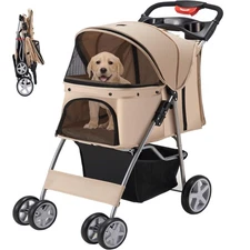 Pet Stroller, 4 Wheels Pet Strolling Cart for Medium/Small Dogs and Cats, Fol...