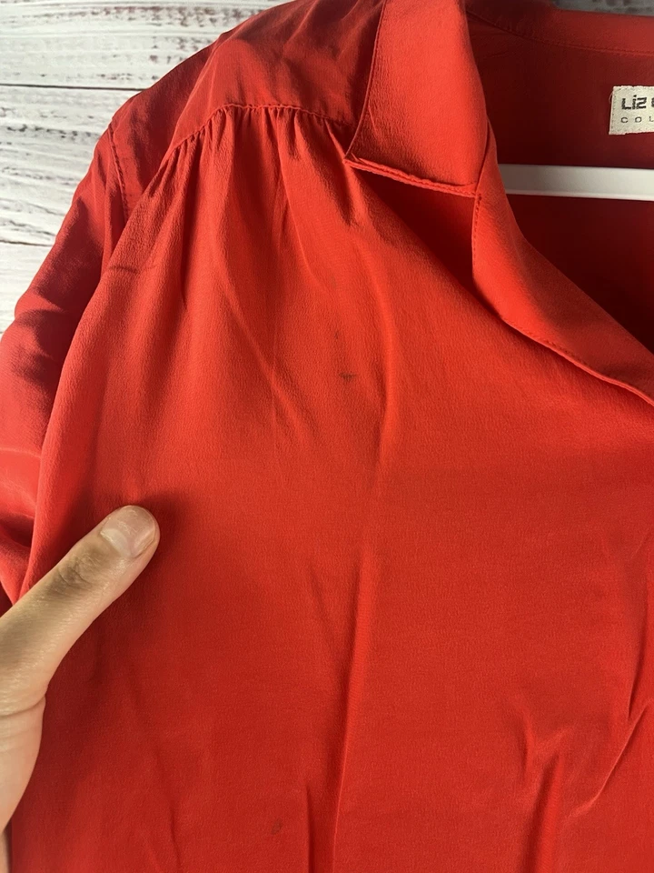 Camisa feminina Liz Claiborne Collection 12 vermelha 100 seda - Imagem 3 de 4