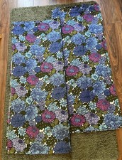 Vintage Floral 1970s Curtains Blue Purple Flowers Retro Each 52”x 44” 1960s