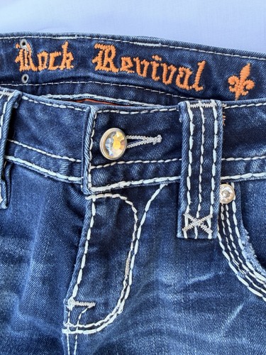 Rock Revival Jeans Women 26x29 Charon Skinny Rhinestones Embroidered Distressed - Picture 8 of 15