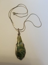 Wire Wrapped Pendant Artisan Handmade Goldtone Agate Stone