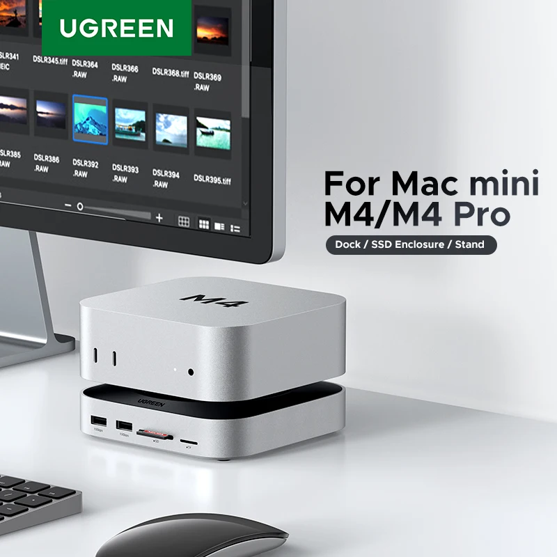 UGREEN Mac Mini M4 Docking Station 10-in-1 USB Hub M.2 SSD DP 4K