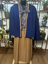 Vintage Paul Alfred Blue Tan Paisley Two Piece Suit Set Size 12