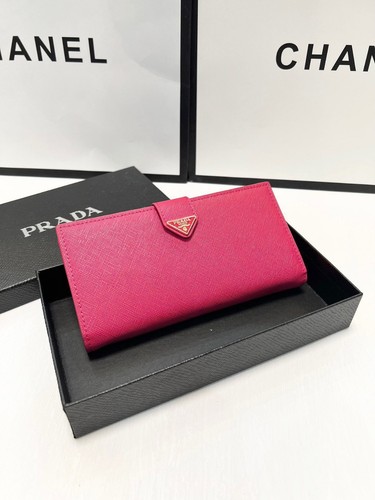 Prada Fuchsia Saffiano Leather Long Wallet Triangle Logo Card Clutch Purse