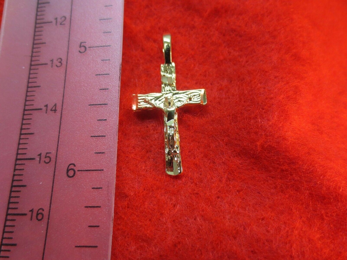 Ciondolo Croce Pepita Placcato Oro 14K Con Catena Corda Da 16 Pollici. Gioiello Religioso Noahs, Nuovo E Mai Usato.