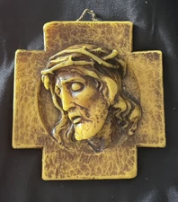 VTG Wax Carved Jesus Christ 3D Relief Sculpture  Germany Wall Hanging 6x6