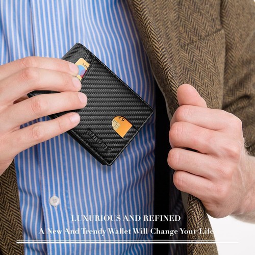 Billeteras para hombre 15 portatarjetas delgado cuero RFID 2 ventanas de identificación con caja de regalo para hombre A - Imagen 6 de 34