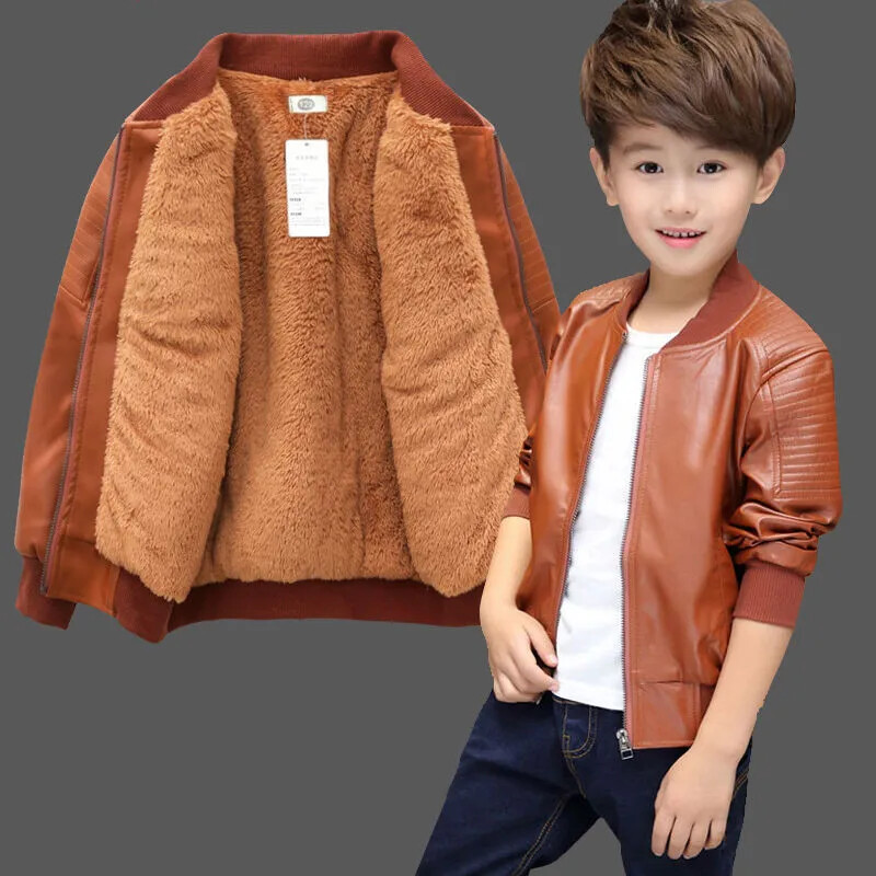 Boys Coat Autumn Winter Plus Velvet / No Velvet PU Leather Jacket