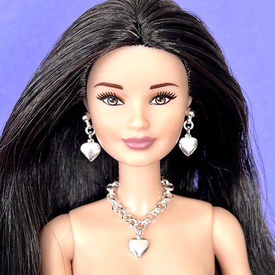 Barbie Doll Jewelry - Sweet Petite Heart Drop Earrings & Matching Necklace (SPB)