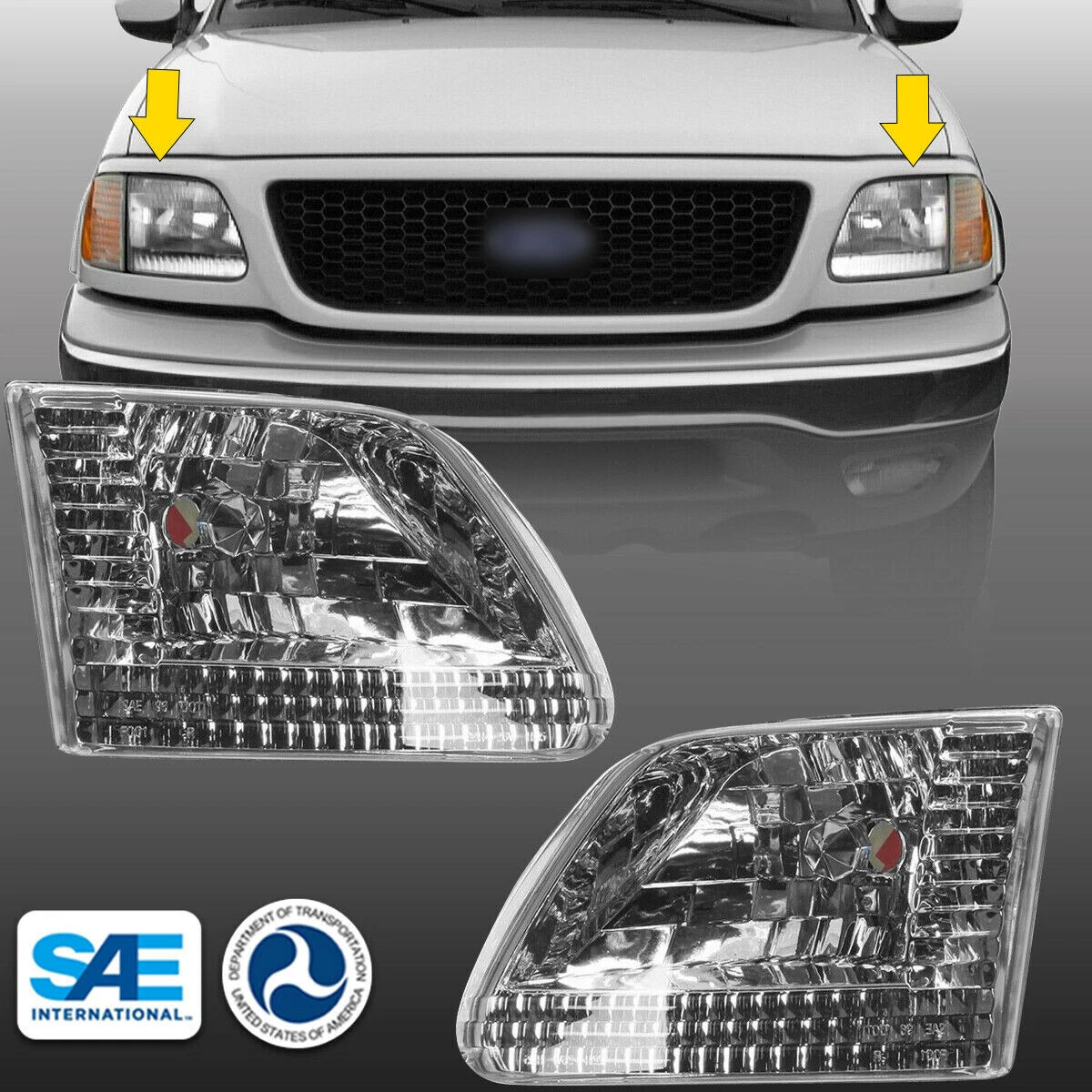 Pair For 1997 2003 Ford F 150 Headlights 97 99 F 250 97 02