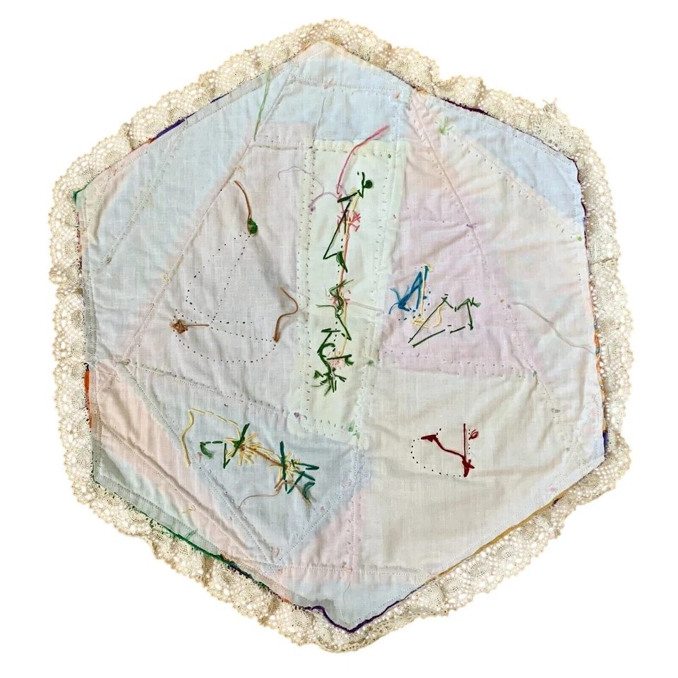 Crazy Quilt Centerpiece Mat Placemat Handmade Patchwork Art Boho Granny Core - Image 4 of 4