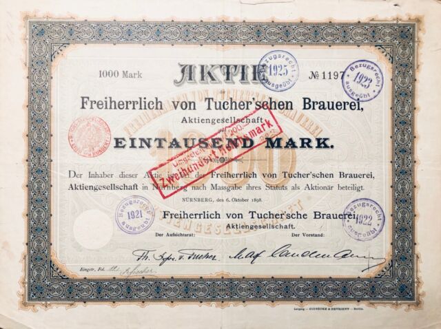 Unperforated Founder's Share: Freiherrlich von Tucher'sche Brewery 1898-