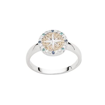 DUR Ring KOMPASSROSE 2.0 Strandsand & Zirkonia Silber 925/- rhodiniert (R5967)