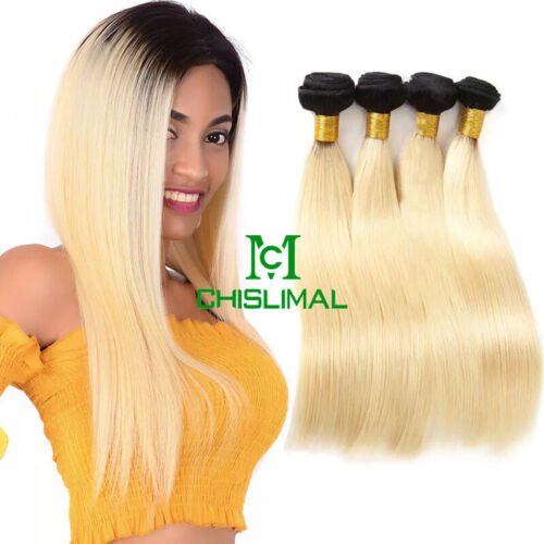 10" - 20" 9A #T1b/613 Straight wave Virgin human hair Weft Extensions 90gram - Picture 1 of 25
