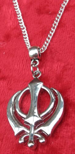 Collier pendentif Khanda 18" ou 24 pouces symbole sikh emblème sikhisme Deg Teg Fateh - Photo 2 sur 6