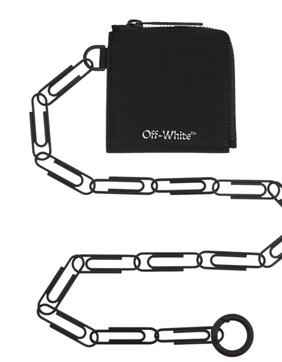 Off-White Logo Paperclip Wallet-On-Chain Black Leather Virgil Abloh