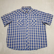 Wrangler Shirt Mens XXL Blue Plaid Pearl Snap Cowboy Western Kightweight Casual