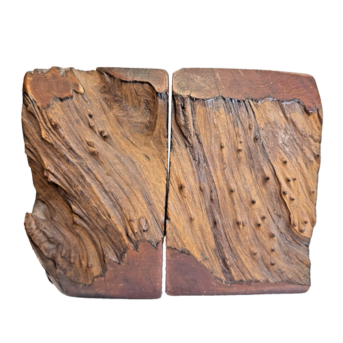 Lotto 2 Fermalibri Vintage MCM Recuperato Legno Massello Burl Pesante 5"x3,75" Circa Usato in Ottime Condizioni