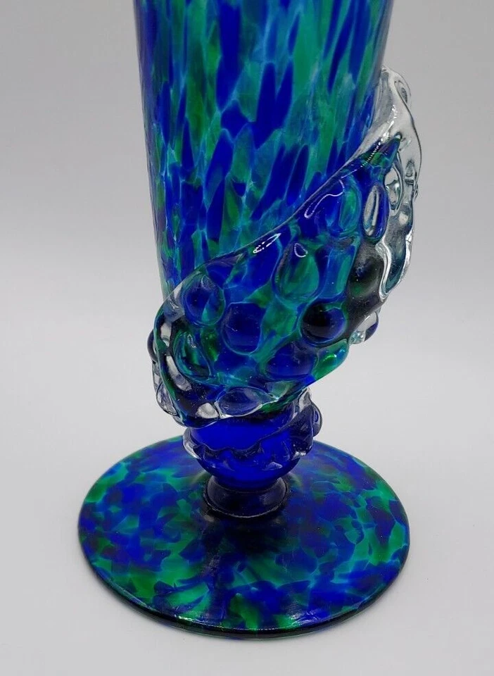 Jarrón Art Glass Renate Sea AZUL Y VERDE - 3D vidrio envoltura 9" alto Foto 4 de 4
