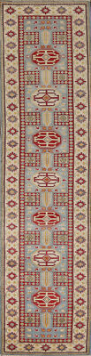 South-western Kazak Wool 13 ft. Runner Rug: Handmade Traditional Patterns 3x13