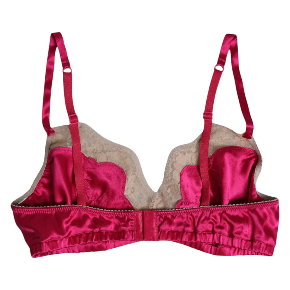 DOLCE & GABBANA Ropa Interior Magenta Floral Encaje Seda Sin Alambres Sujetador IT3 / M 330usd Foto 3 de 4
