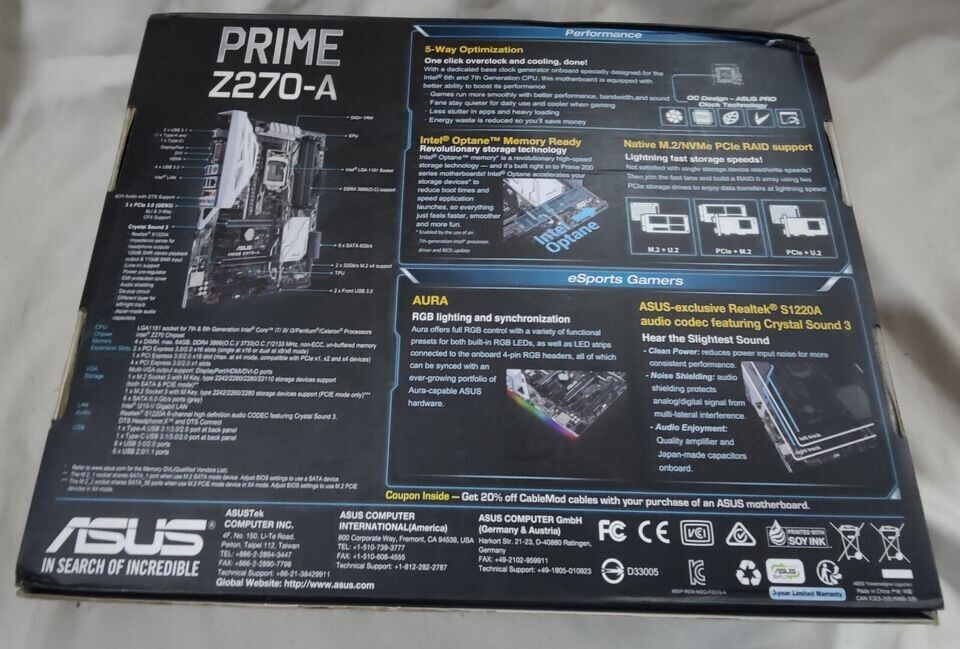 ASUS PRIME Z270A LGA1151 MOTHERBOARD eBay