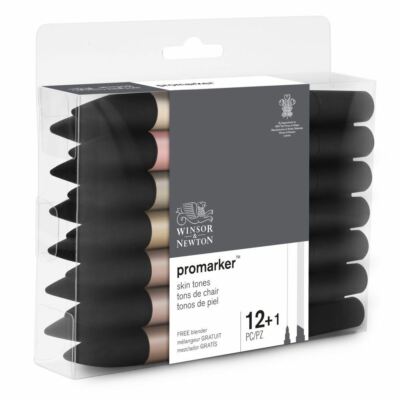 Winsor & Newton ProMarker Doppelspitze Grafik Stifte Haut Farben 12+1 Set