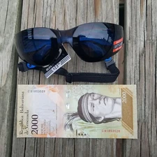 Women Blue Z87 Motorcycle Glasses w-strap 2000 Venezuela currency banknote   