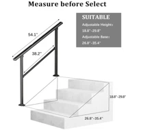 4-Step Outdoor Stair Railing: Black Wrought Iron Handrail for 2 to 3 Steps