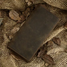 New Mens Genuine Leather RFID Blocking Bifold Long Wallet Card Holder