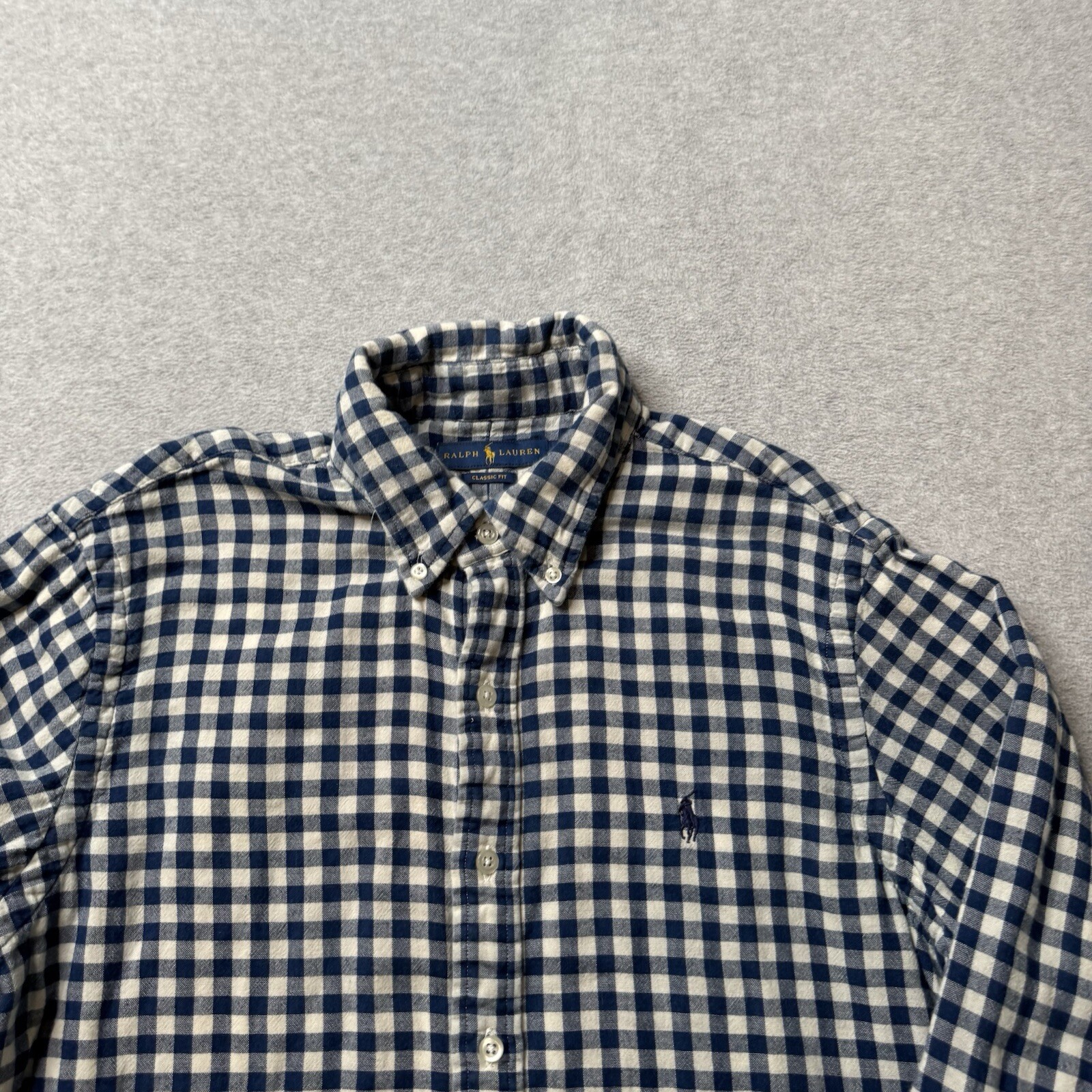 Polo Ralph Lauren camicia uomo blu medio check flanella carne pony preppy adulto