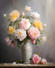 Still Life Flower Roses in a Vase Oil Painting Printed on Canvas Wall Art Decor